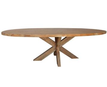 Ovale TEAK eettafel met houten kruispoot | 240 x 110 cm
