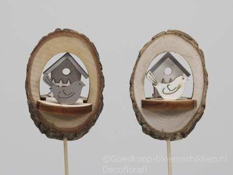 Houten boomschijf bijsteker 3d vogel huisje /pak 8st, Hobby en Vrije tijd, Knutselen, Nieuw, Ophalen of Verzenden