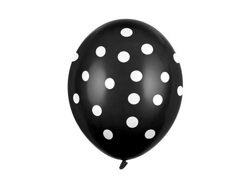 Zwarte Ballonnen Witte Stippjes 30cm 6st, Hobby en Vrije tijd, Feestartikelen, Nieuw, Verzenden