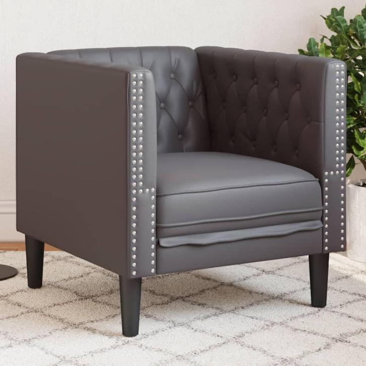 vidaXL Fauteuil Chesterfield-stijl kunstleer grijs, Huis en Inrichting, Banken | Bankstellen, Nieuw, Leer, Eenpersoons, Verzenden