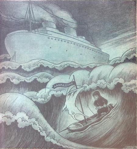 Spotprent over Skandinavische en Hollandse zeevaart in cr..., Antiek en Kunst, Kunst | Litho's en Zeefdrukken, Verzenden