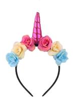 Bloemen Eenhoorn Haarband Roze Unicorn Diadeem Pink Hoorn Ha, Nieuw, Carnaval, Ophalen of Verzenden, Accessoires