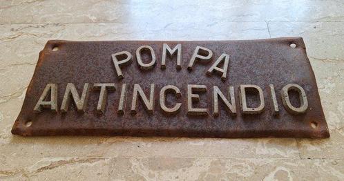 Targa industriale vintage POMPA ANTINCENDIO - Reclamebord, Antiek en Kunst, Antiek | Wandborden en Tegels