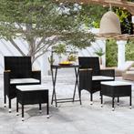 vidaXL 5-delige Bistroset poly rattan en gehard glas zwart, Tuin en Terras, Tuinsets en Loungesets, Verzenden, Nieuw, Rotan