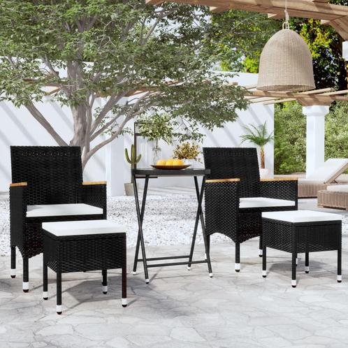 vidaXL 5-delige Bistroset poly rattan en gehard glas zwart, Tuin en Terras, Tuinsets en Loungesets, Nieuw, Rotan, Verzenden