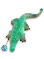 Broche - 14 karaat Geel goud, 14K Gouden & Jade Krokodil