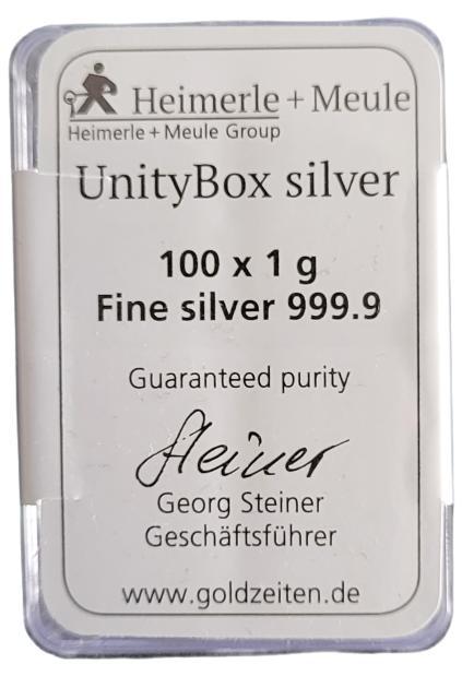 Heimerle &amp; Meule 1 gram Zilverbaar Cassette, Postzegels en Munten, Edelmetalen en Baren, Zilver, Verzenden