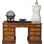 Bureau Engeland noten met wortelnoten en zwart leer ca 1910, Antiek en Kunst, Ophalen of Verzenden