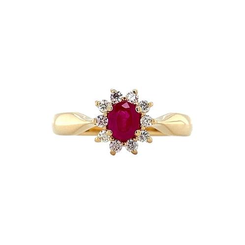 Gouden entourage ring met diamant en robijn 14 karaat* Nieuw, Sieraden, Tassen en Uiterlijk, Ringen, Zo goed als nieuw, Goud, Verzenden