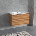 Hangend wastafelmeubel eiken kleur 80cm met wasbak, Verzenden, Nieuw
