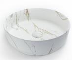 Keramische Waskom Mat Wit – Carrara Gold Marmer – Ø39 cm – I, Verzenden, Nieuw