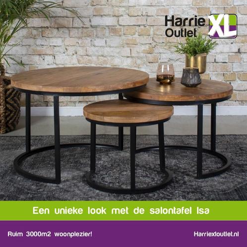 Isa set van drie salontafels mangohout 3cm dik OP VOORRAAD, Huis en Inrichting, Tafels | Salontafels, 50 tot 100 cm, Rond, Nieuw