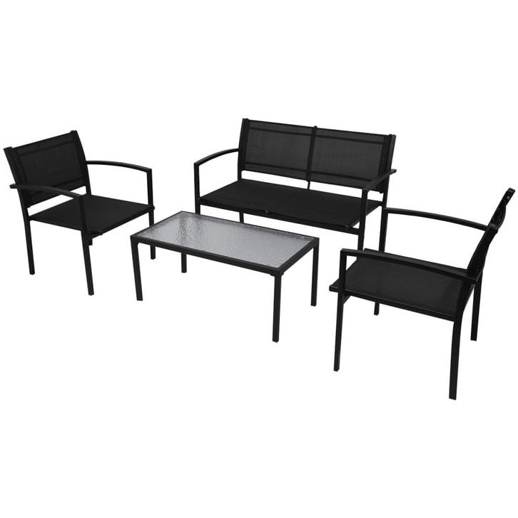 vidaXL 4-delige Loungeset textileen zwart, Tuin en Terras, Tuinsets en Loungesets, Loungeset, Nieuw, 4 zitplaatsen, Aluminium