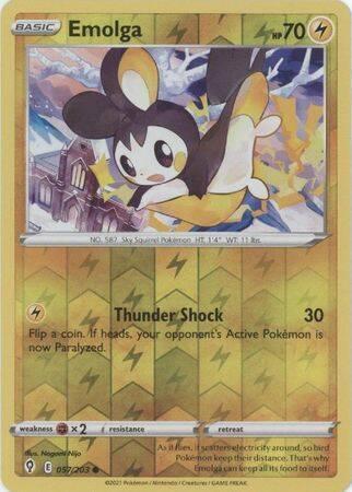 Emolga 057/203 reverse holo (Evolving Skies), Hobby en Vrije tijd, Verzamelkaartspellen | Pokémon, Losse kaart, Nieuw, Foil, Ophalen of Verzenden