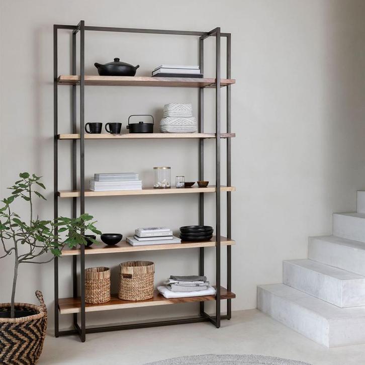 *WOONWINKEL* DTP Home Flare Hoge Stellingkast Van Suar Hout, Huis en Inrichting, Kasten | Boekenkasten, Nieuw, Verzenden