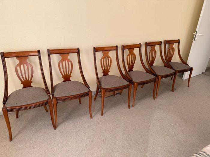 Stoel (6) - stof, Mahonie, Beuken, merisier - Set van 6, Antiek en Kunst, Kunst | Designobjecten