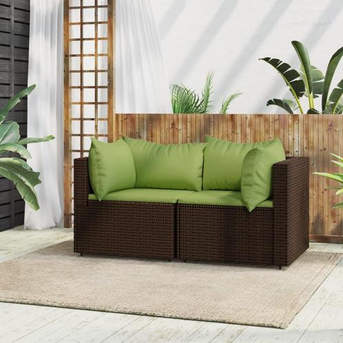 vidaXL Tuinhoekbanken met kussens 2 st poly rattan bruin, Tuin en Terras, Tuinsets en Loungesets, Nieuw, Rotan, Verzenden