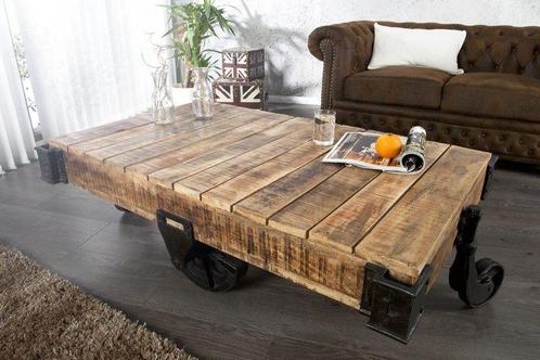 Solide design salontafel RAILWAY 110cm mangohout met 4, Huis en Inrichting, Tafels | Salontafels, Ophalen of Verzenden