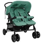vidaXL Tweelingkinderwagen staal groen, Kinderen en Baby's, Kinderwagens en Combinaties, Verzenden, Nieuw
