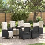 vidaXL 7-delige tuin eetset, zwart poly rattan, Tuin en Terras, Tuinstoelen, Verzenden, Nieuw, Rotan