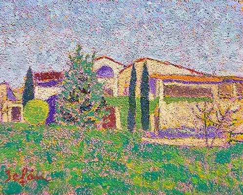 Rafael Befan (XX) - Pointillist garden (x2), Antiek en Kunst, Kunst | Schilderijen | Klassiek