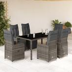 vidaXL 7-delige Bistroset met kussens poly rattan grijs, Tuin en Terras, Tuinsets en Loungesets, Verzenden, Nieuw, Rotan