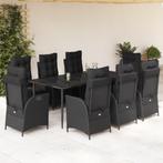 vidaXL 9-delige Tuinset poly rattan zwart, Nieuw, 8 zitplaatsen, Tuinset, Verzenden