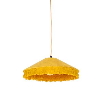 Retro hanglamp geel velours met franjes - Frills