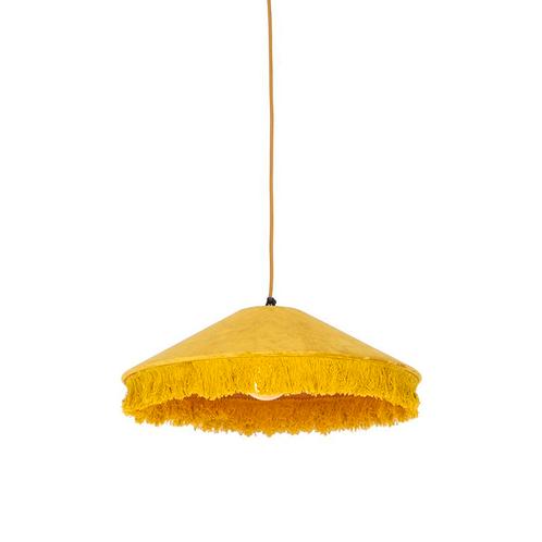 Retro hanglamp geel velours met franjes - Frills, Huis en Inrichting, Lampen | Hanglampen