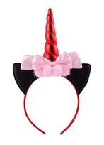 Eenhoorn Haarband Rood Zwart Strik Unicorn Diadeem Oortjes R, Nieuw, Carnaval, Ophalen of Verzenden, Accessoires