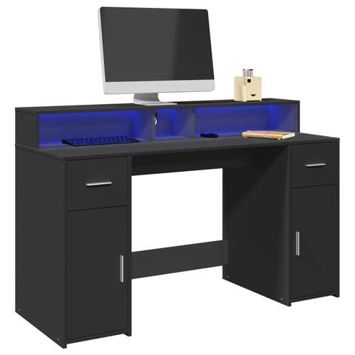 vidaXL Bureau met LED-verlichting 140x55x91 cm bewerkt hout, Huis en Inrichting, Bureaus, Nieuw, Verzenden