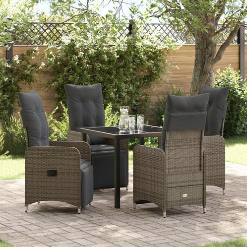 vidaXL 5-delige Tuinset met Kussens van Grijze Poly Rattan, Tuin en Terras, Tuinstoelen, Nieuw, Rotan, Verzenden