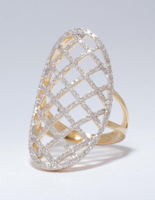 Statement ring - 14 karaat Geel goud - 1.06ct. tw. Diamant, Sieraden, Tassen en Uiterlijk, Antieke sieraden