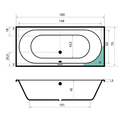 Ligbad Beterbad Xenz Madeira 160x75 cm Inclusief Badpoten, Doe-het-zelf en Verbouw, Sanitair, Ophalen of Verzenden