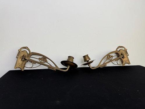 Kandelaar Antieke Wandkandelaren in Jugendstil Messing -, Antiek en Kunst, Curiosa en Brocante
