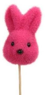 Bijsteker konijn haasje kop pink 5x7.5 cm +30 stok pak 6, Ophalen of Verzenden, Nieuw