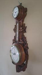 Barometer met klok. - Antiek Notenhout - 1850-1900