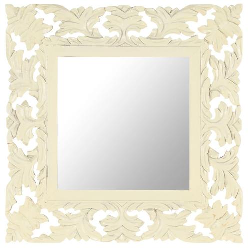 vidaXL Spiegel handgesneden 50x50 cm massief mangohout wit, Huis en Inrichting, Woonaccessoires | Spiegels, Nieuw, Verzenden