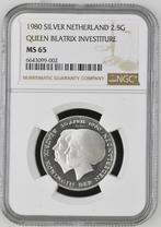 Koningin Beatrix zilveren 2 1/2 Gulden 1980 Inhuldiging MS65, Zilver, Losse munt, Verzenden
