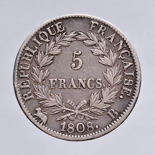 Frankrijk. Napoléon I (1804-1814). 5 Francs 1808 Rouen, Postzegels en Munten, Munten | Europa | Niet-Euromunten