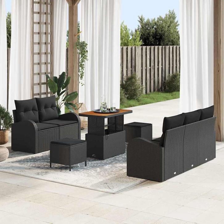 vidaXL Tuin Sofa Set 8 pcs Zwart poly rattan, Tuin en Terras, Tuinsets en Loungesets, Nieuw, Verzenden