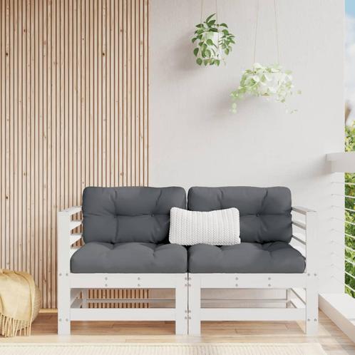vidaXL Hoekbanken 2 st met kussens massief grenenhout wit, Tuin en Terras, Tuinsets en Loungesets, Nieuw, Verzenden