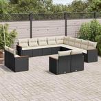 vidaXL 13-delige Loungeset met kussens poly rattan zwart, Verzenden, Nieuw, Rotan, Loungeset