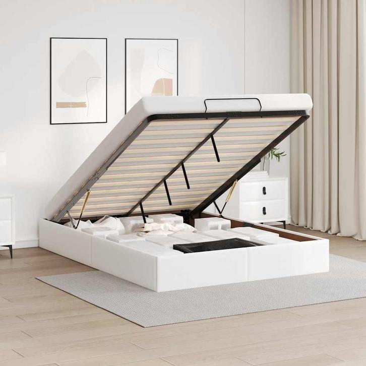 vidaXL Bedframe zonder matras 140x200 cm kunstleer wit, Huis en Inrichting, Slaapkamer | Bedden, 140 cm, 200 cm, Wit, Tweepersoons