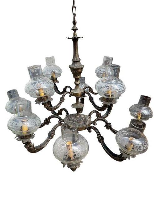 Plafondlamp - Gepatineerd brons - Bronzen kroonluchter 12, Antiek en Kunst, Curiosa en Brocante