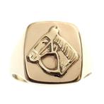 Gouden zegelring paardenhoofd portret, Sieraden, Tassen en Uiterlijk, Ringen, Gebruikt, Overige kleuren, 20 of groter, Heer