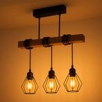 Hanglamp Hout en industrieel | 50CM | 3 x E27 fitting, Huis en Inrichting, Lampen | Hanglampen, Ophalen of Verzenden, Nieuw, Landelijk