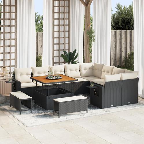 vidaXL 12-delige tuinset met kussens in zwart poly riet en, Tuin en Terras, Tuinsets en Loungesets, Tuinset, Nieuw, Rotan, Verzenden