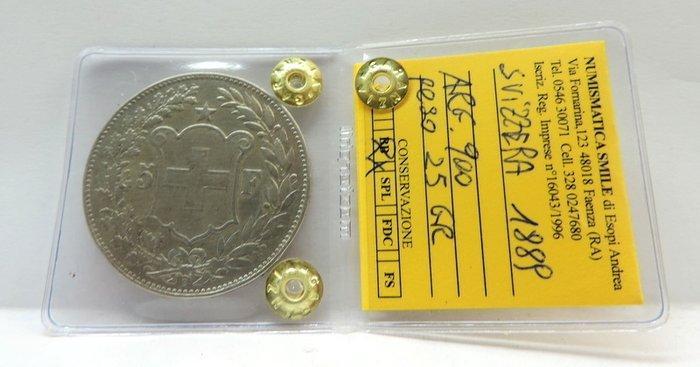 Zwitserland. 5 Francs 1889 Conf. Helvetia (Zonder, Postzegels en Munten, Munten | Europa | Niet-Euromunten