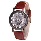 Fako® - Horloge - Open Uurwerk - Zwart - Bruin, Verzenden, Nieuw